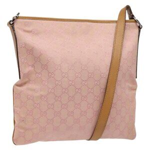 GUCCI GG Canvas Shoulder Bag Pink Silver 113013 Auth 136109